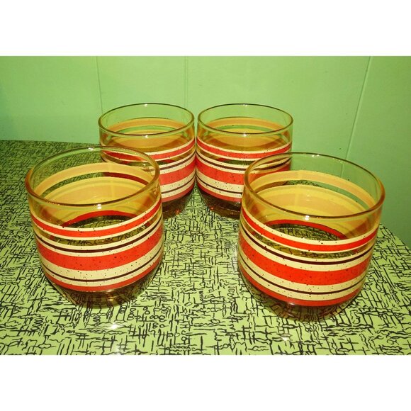 Vintage Four Golden Rust & Cream Anchor Hocking Drink Glasses MCM 1970s - Picture 2 of 9